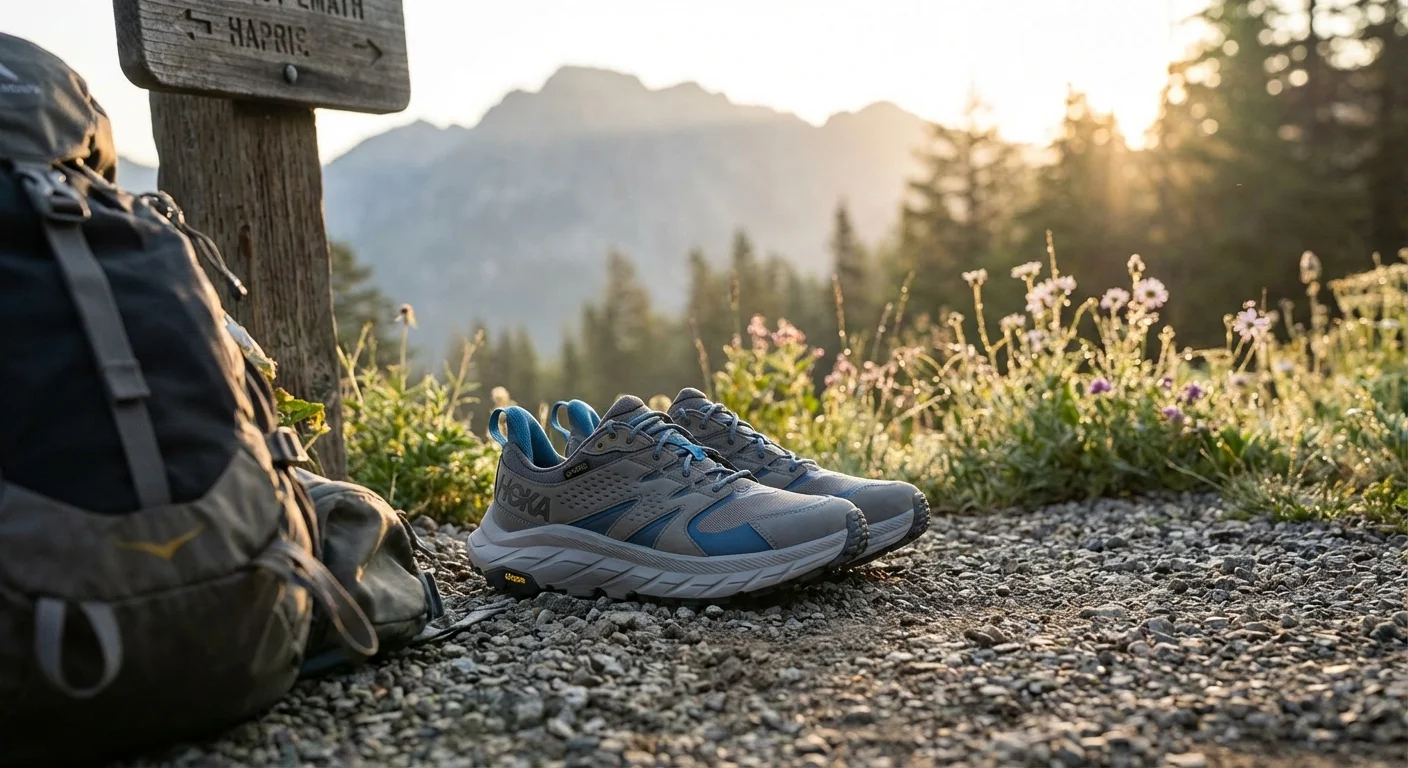 HOKA Anacapa Low GTX men's hiking shoe gray and blue colorway