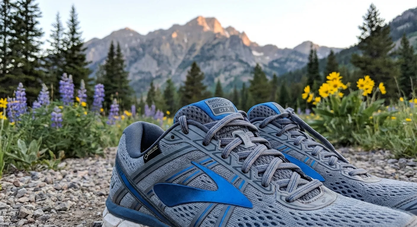 Brooks Ghost 17 GTX mens waterproof running shoe close-up upper mesh detail