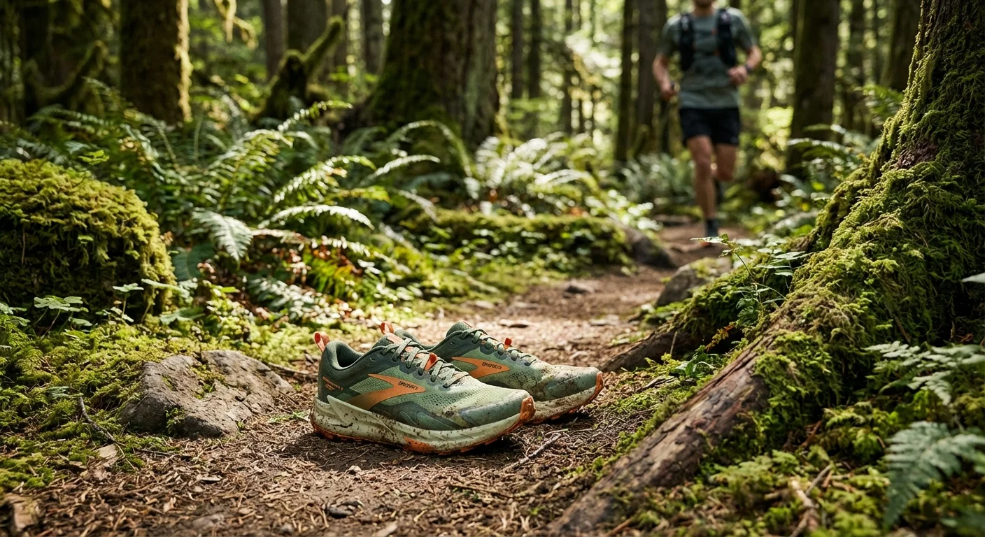 Brooks Catamount 4 trail running shoe in green and orange