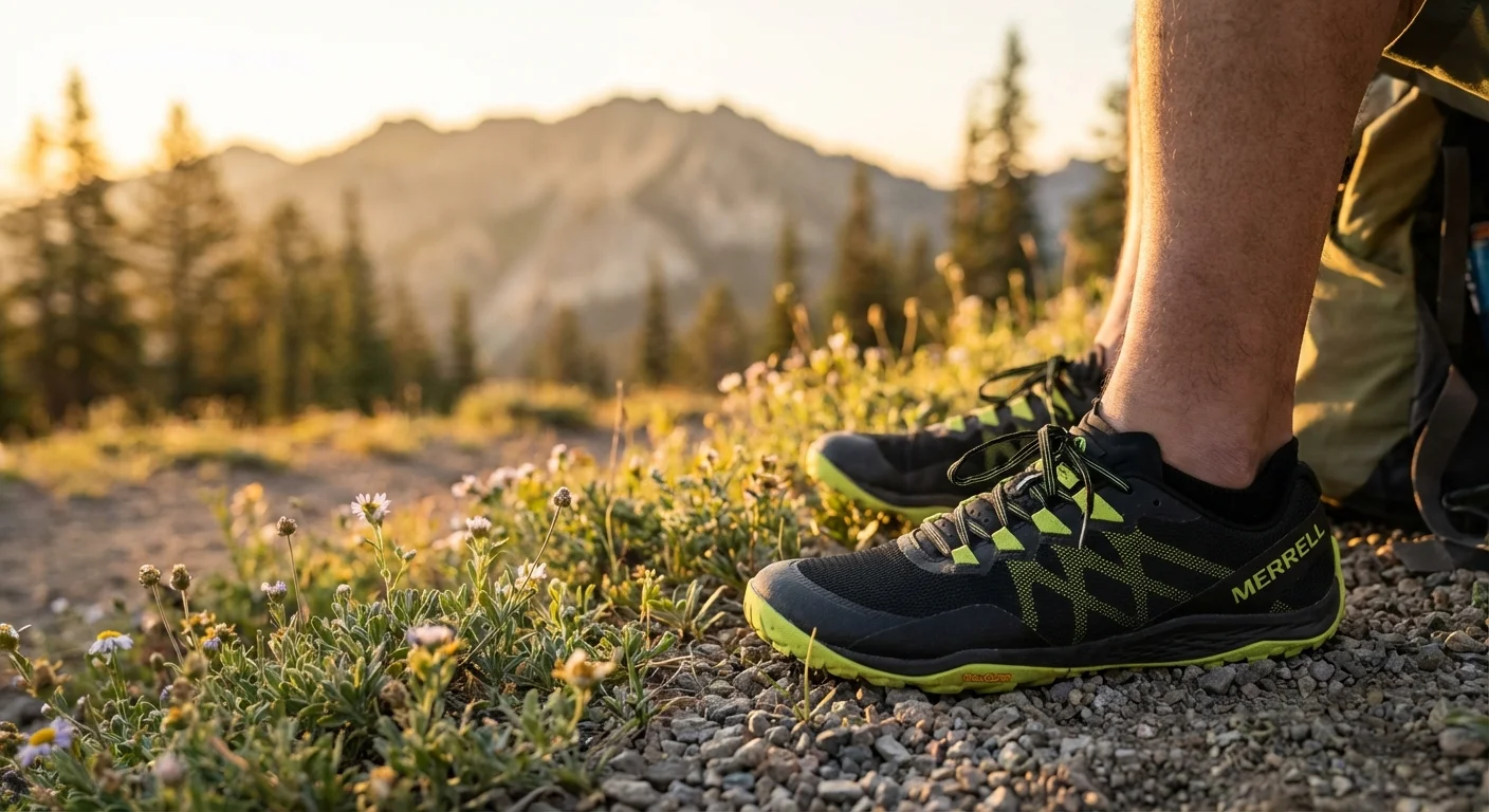 Merrell Trail Glove 8 minimalist trail shoe in black and lime