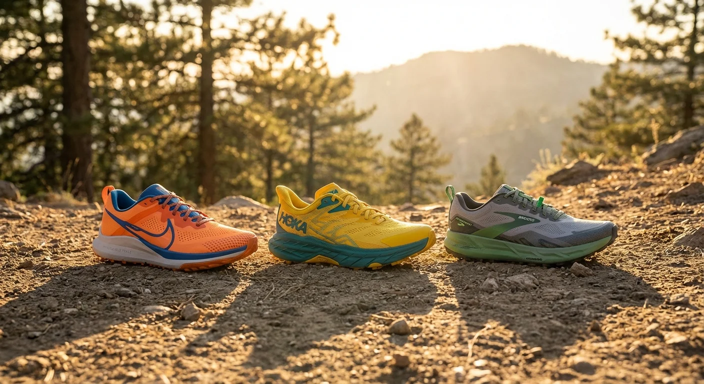 Nike Pegasus Trail 5 vs Hoka Speedgoat 6 vs Brooks Catamount 4 trail running shoes side by side