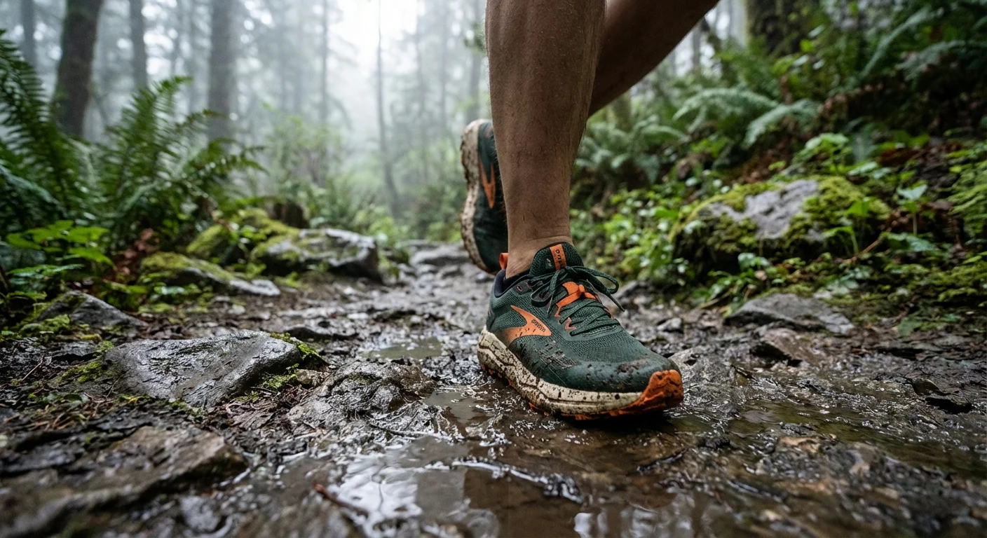 Brooks Divide 5 trail running shoe on rocky trail surface