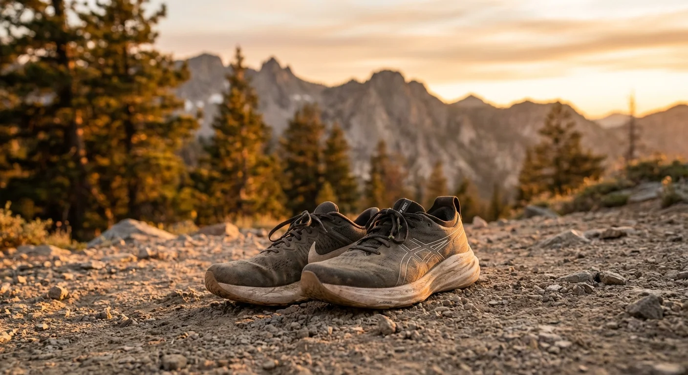 Nike Vomero 18 and ASICS Gel-Nimbus 26 running shoes on road surface close-up