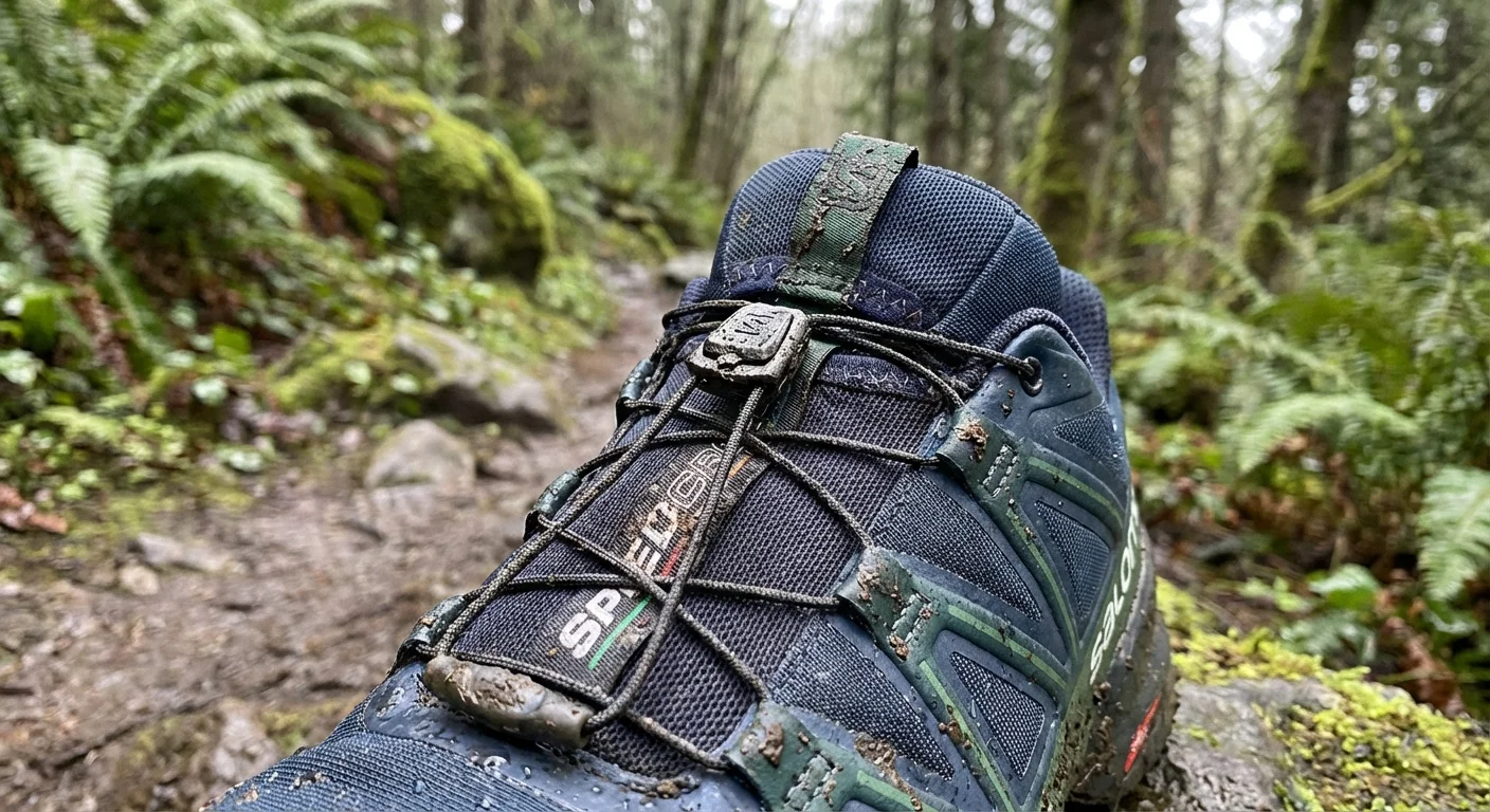 Salomon Speedcross 6 trail shoe Quicklace system close-up