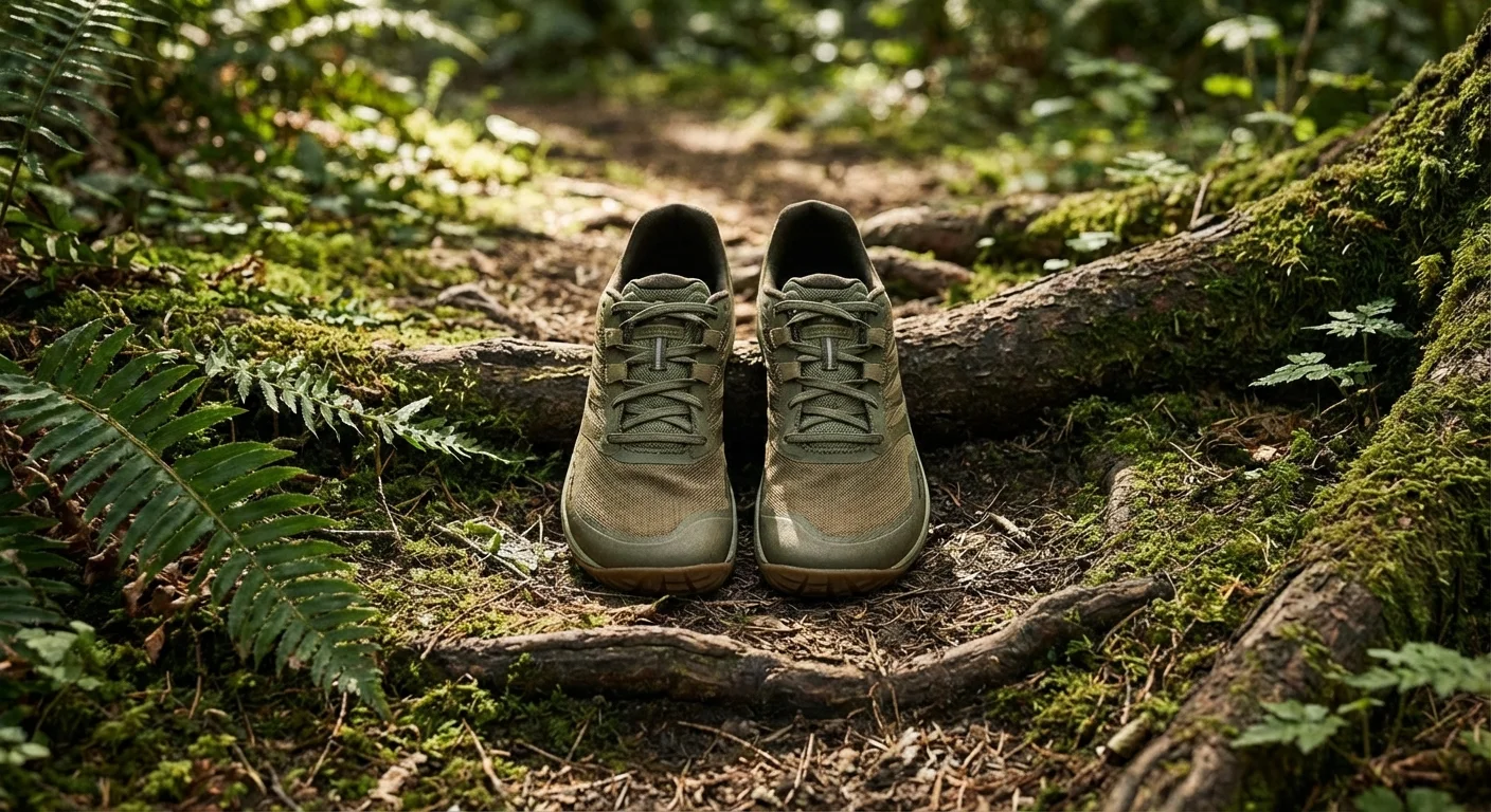 Merrell Trail Glove 8 barefoot trail shoe top view showing wide toe box