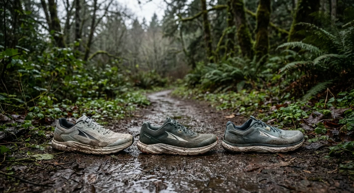Altra Torin 8 Rivera 4 Escalante 4 running shoes lined up side by side