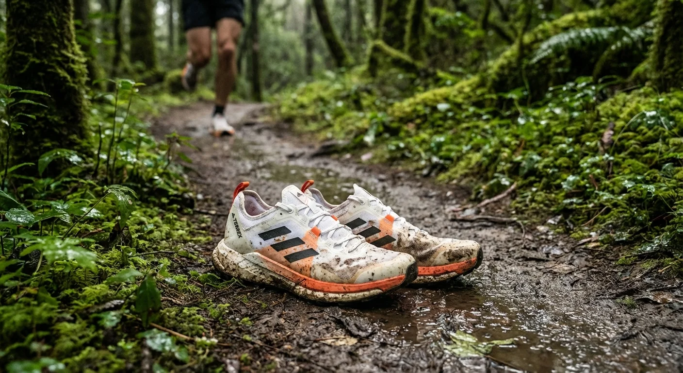 Adidas Terrex Speed Ultra 2 lightweight trail racing shoe in white and orange