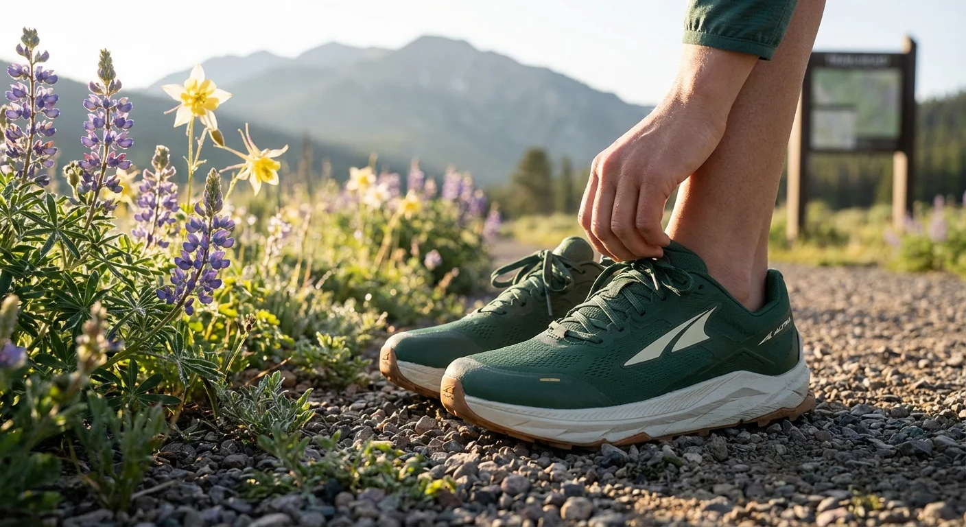Altra Olympus 6 trail running shoe showing wide FootShape toe box in green colorway
