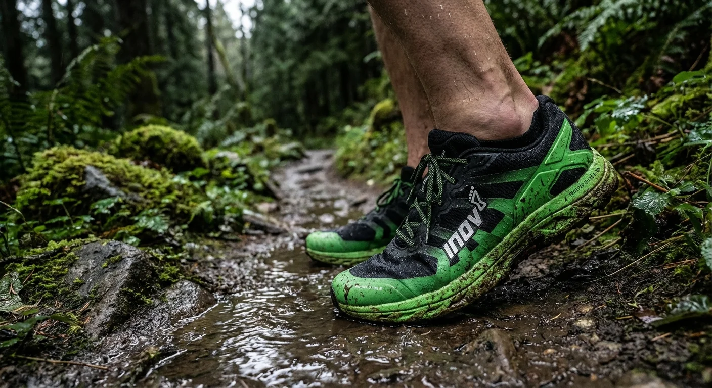 Inov-8 TrailFly Ultra G 280 V2 lightweight trail shoe in black and green colorway