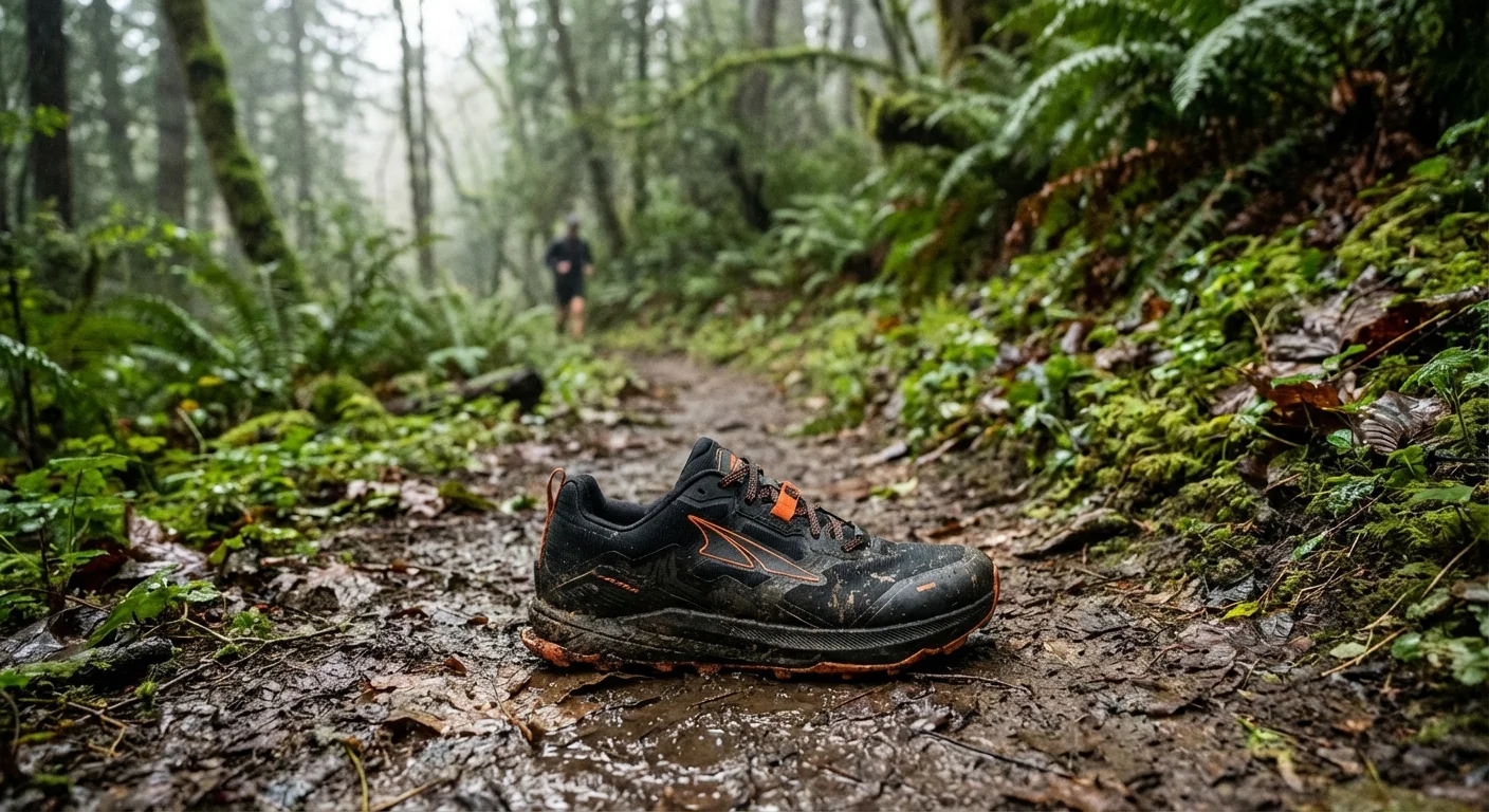 Altra Lone Peak 8 trail shoe in black and orange colorway