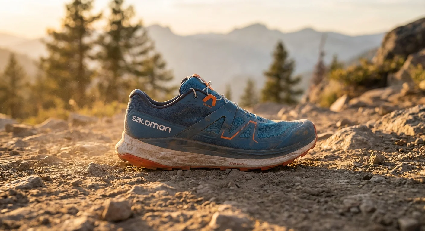 Salomon Ultra Glide 4 trail running shoe side profile blue colorway