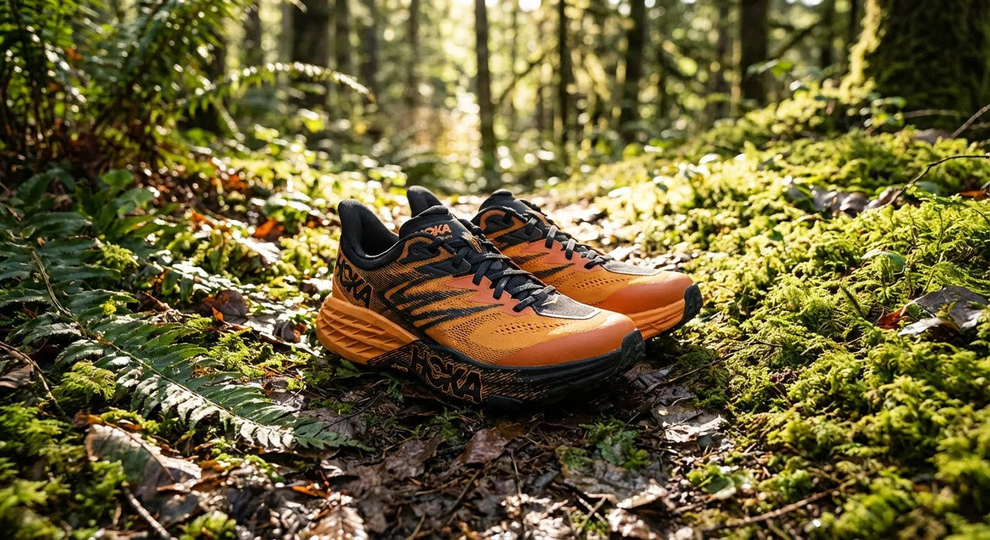 Hoka Speedgoat 7 trail running shoe orange and black colorway