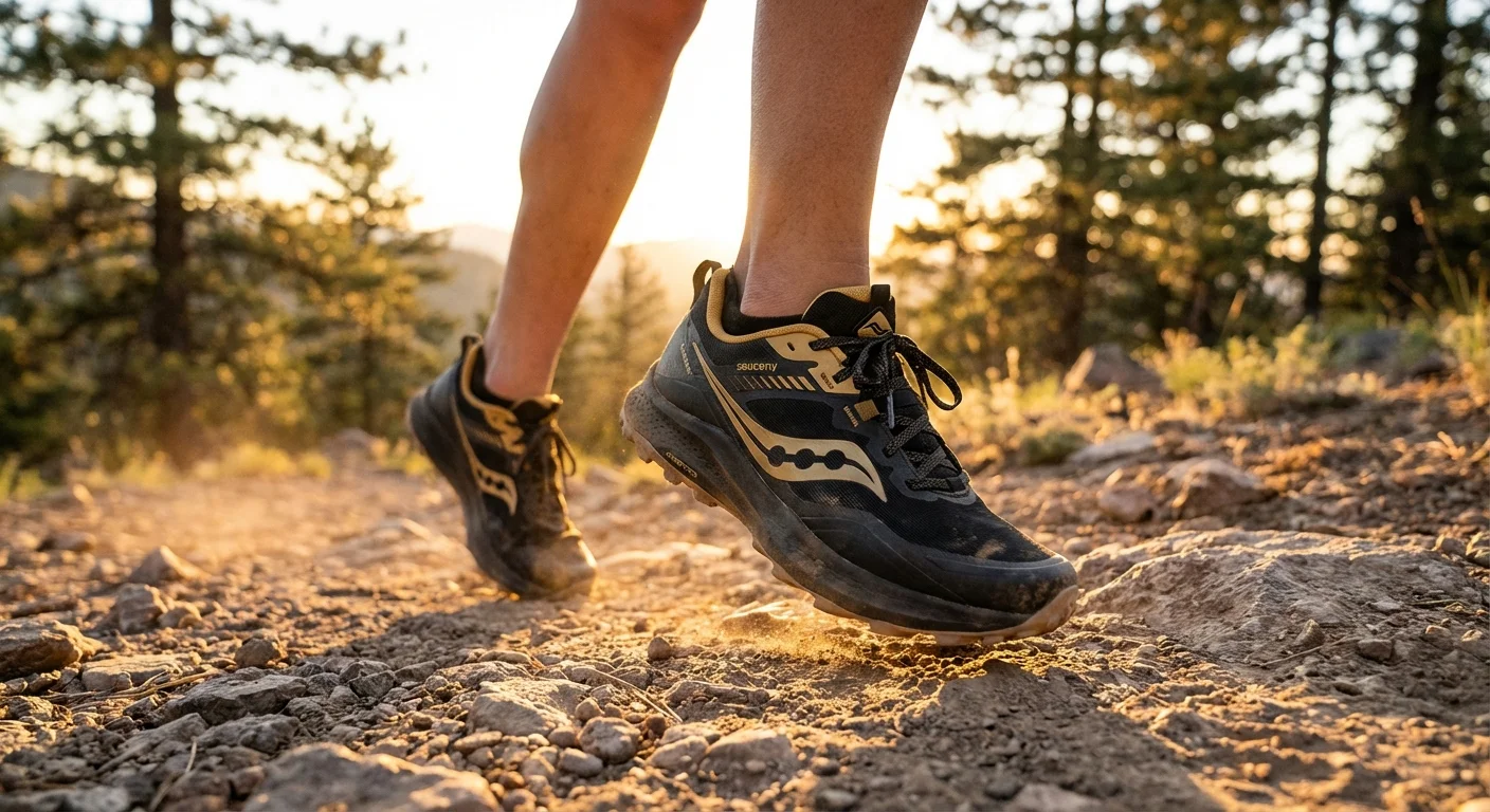 Saucony Peregrine 15 trail running shoe black and gold colorway