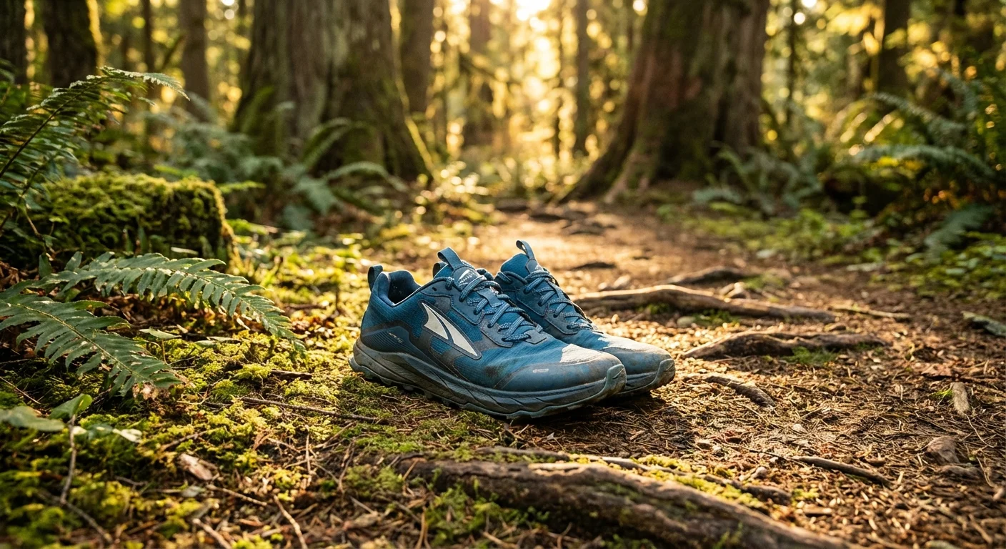 Altra Lone Peak 8 trail shoe in blue with wide toe box visible