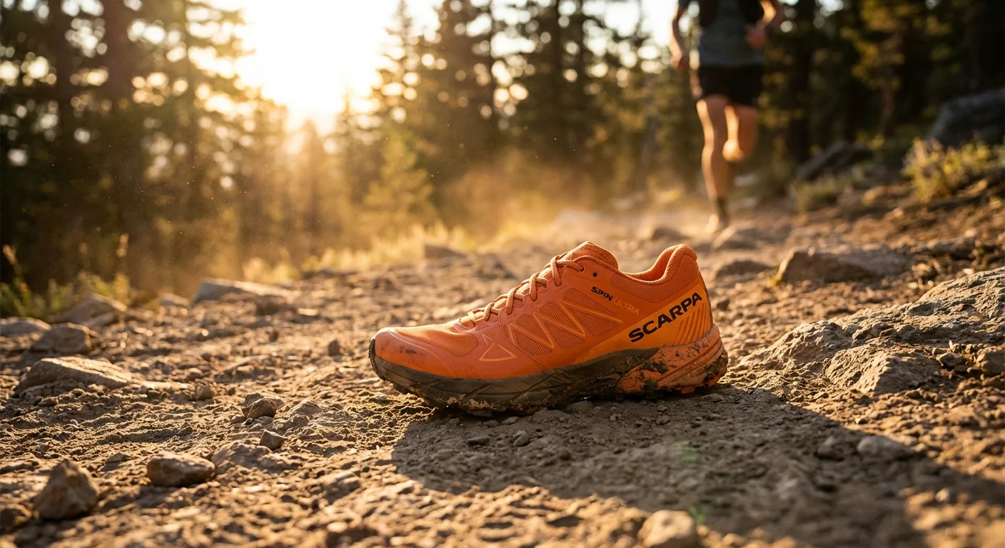 Scarpa Spin Ultra trail running shoe in orange with Presa outsole detail
