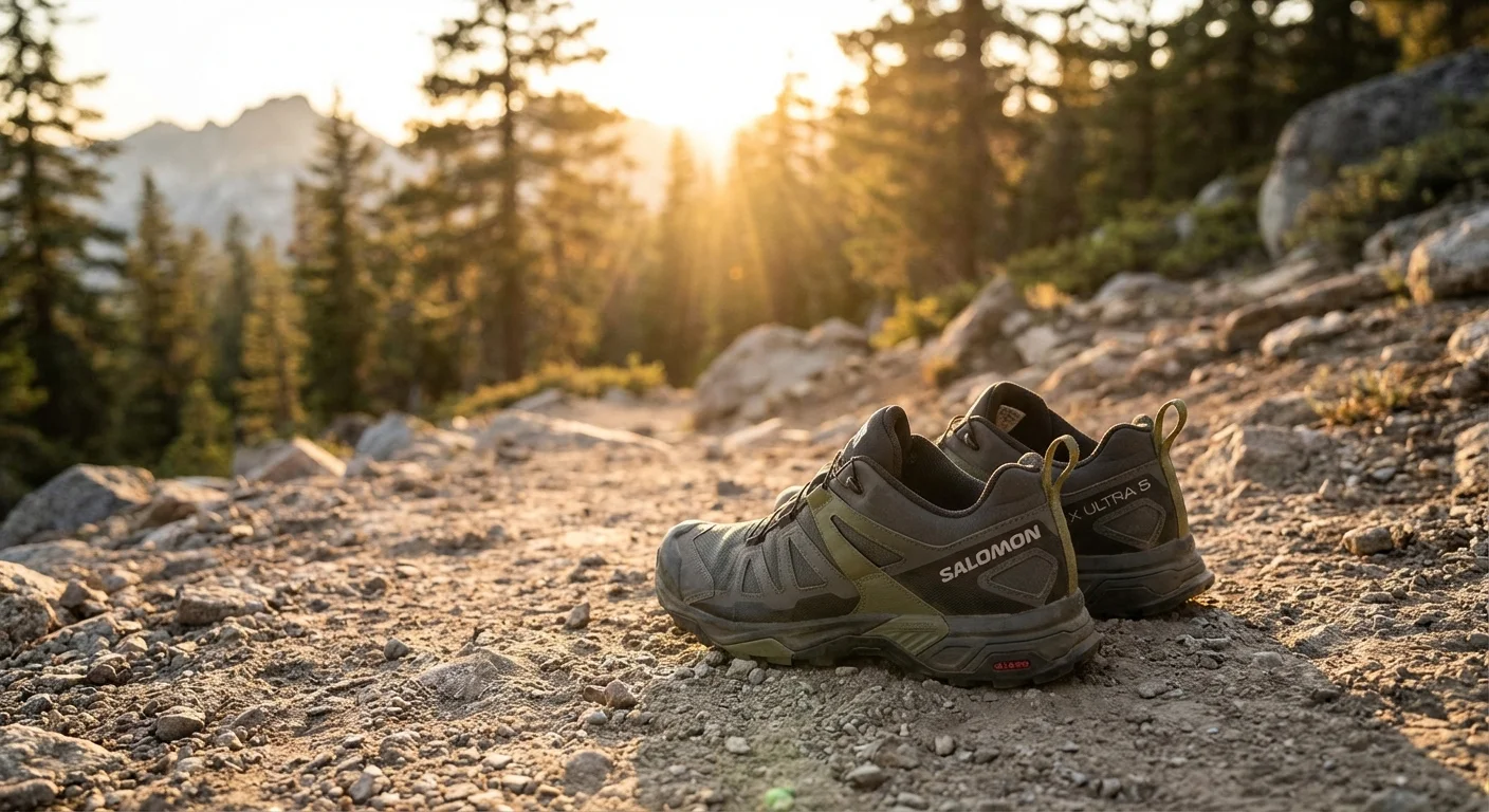 Salomon X Ultra 5 trail hiking shoe gray and green colorway