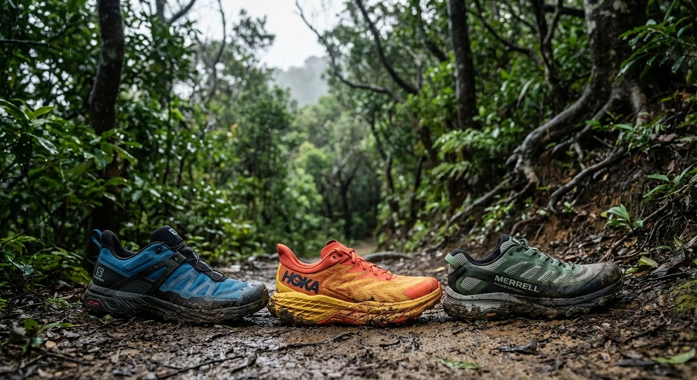 Salomon X Ultra 5 vs Hoka Speedgoat 6 vs Merrell Moab Speed 2 trail shoes side by side