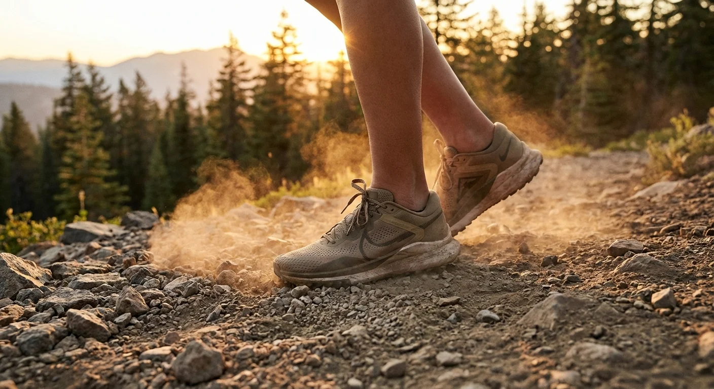 Nike Pegasus Trail 5 being worn on dirt hiking path