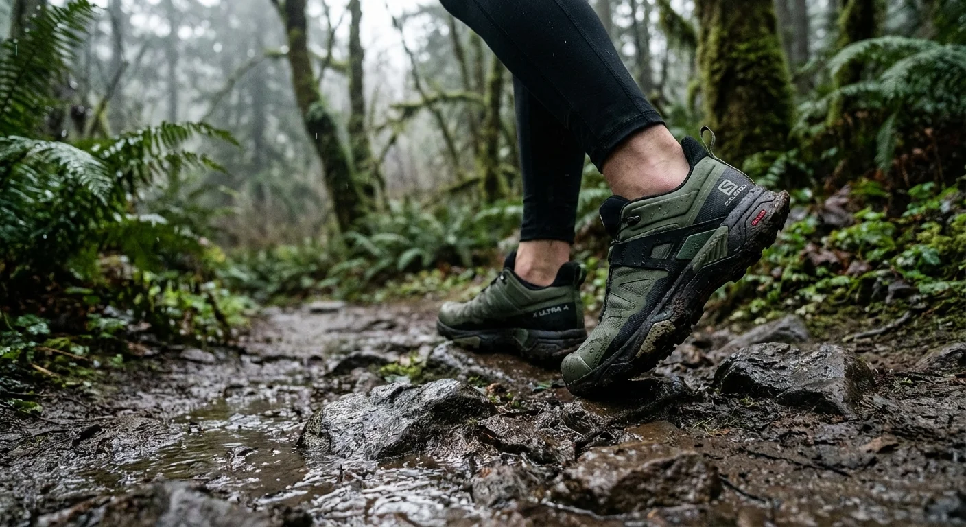 Salomon X Ultra 4 hiking shoe worn on rocky trail