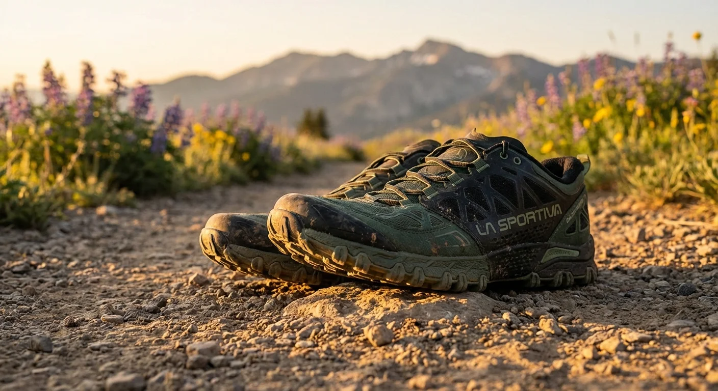 La Sportiva Bushido III trail running shoe green and black rock plate detail