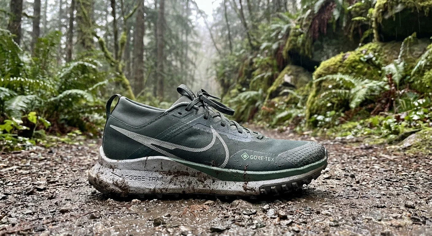 Nike Pegasus Trail 5 running shoe on gravel path close-up