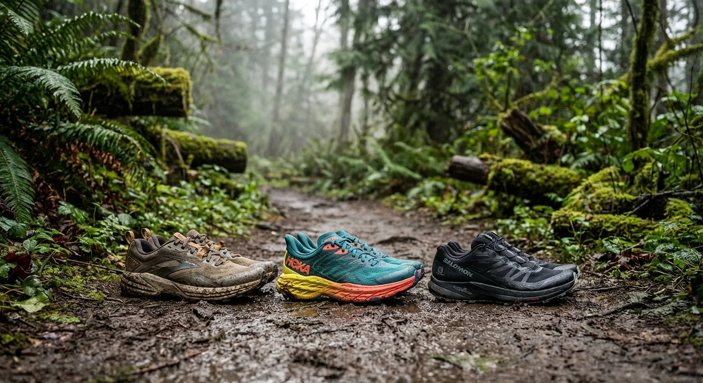 Brooks Cascadia 19 vs Hoka Speedgoat 6 vs Salomon Sense Ride 6 trail shoes side by side