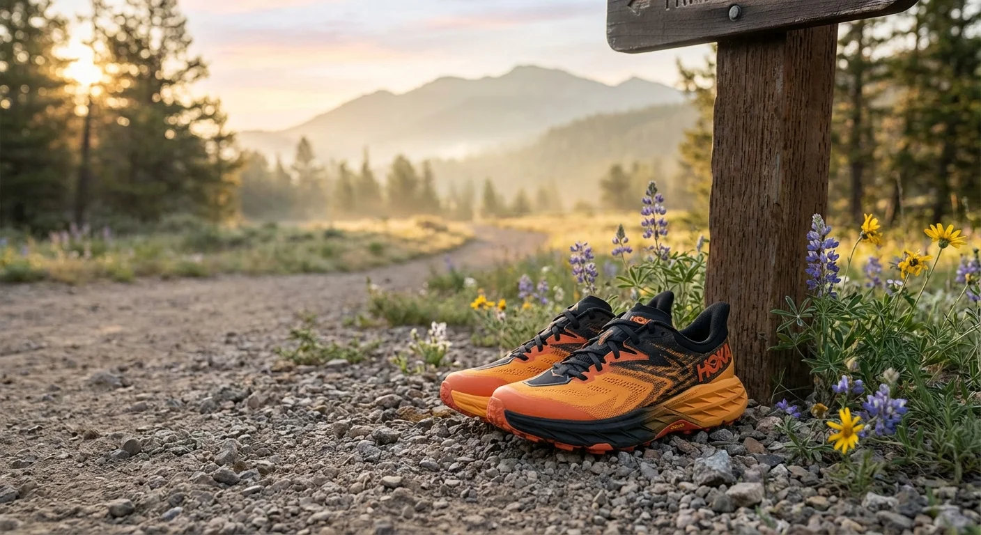 Hoka Speedgoat 6 trail running shoe orange and black colorway