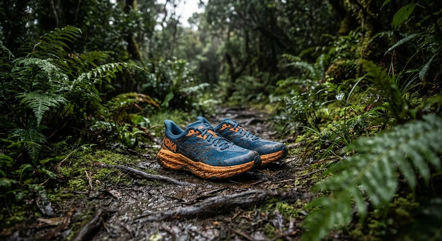 Hoka Speedgoat 6 trail shoe blue and orange colorway