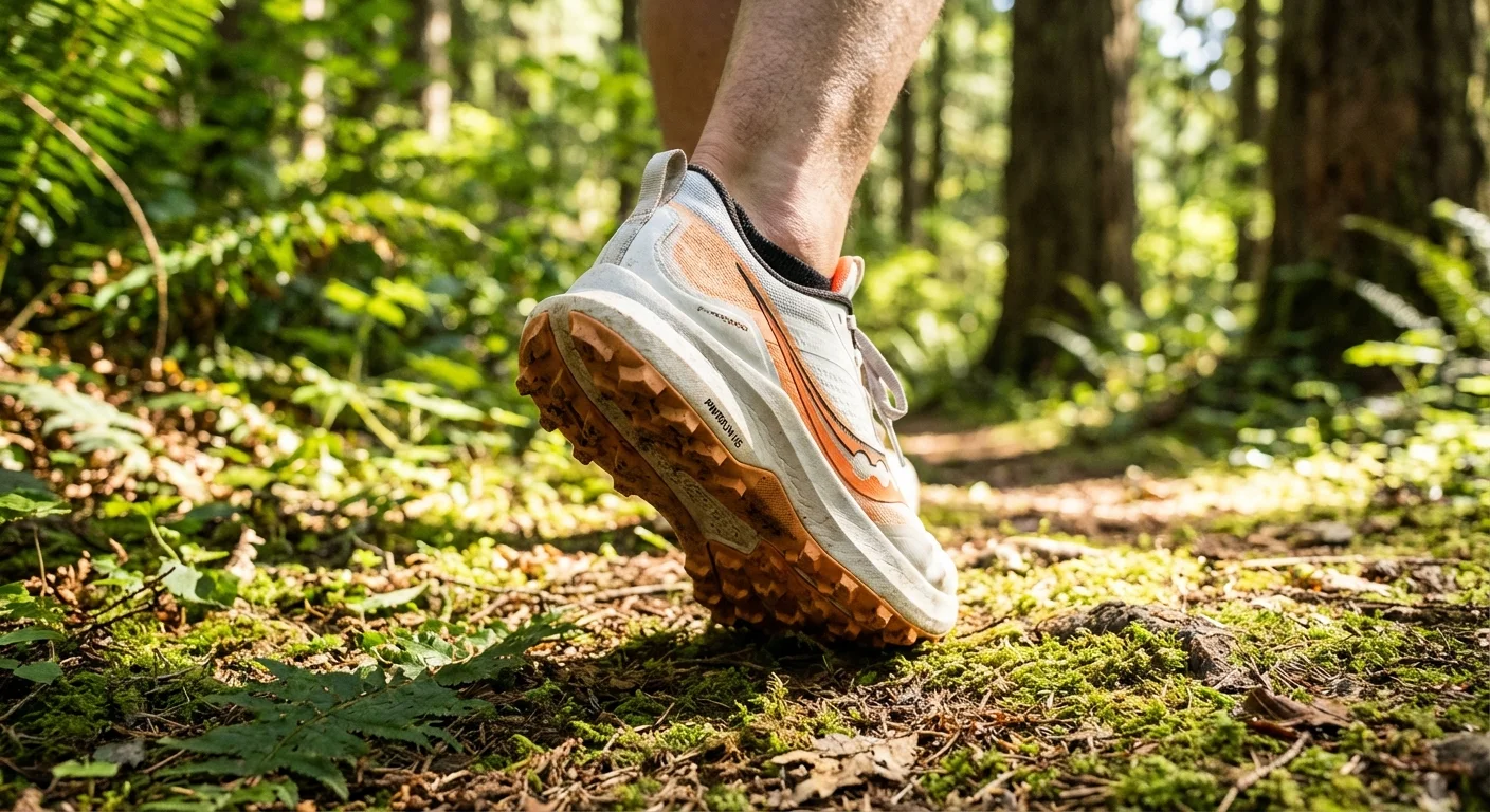 Saucony Endorphin Edge 2 trail running shoe showing PWRRUN HG midsole and outsole tread