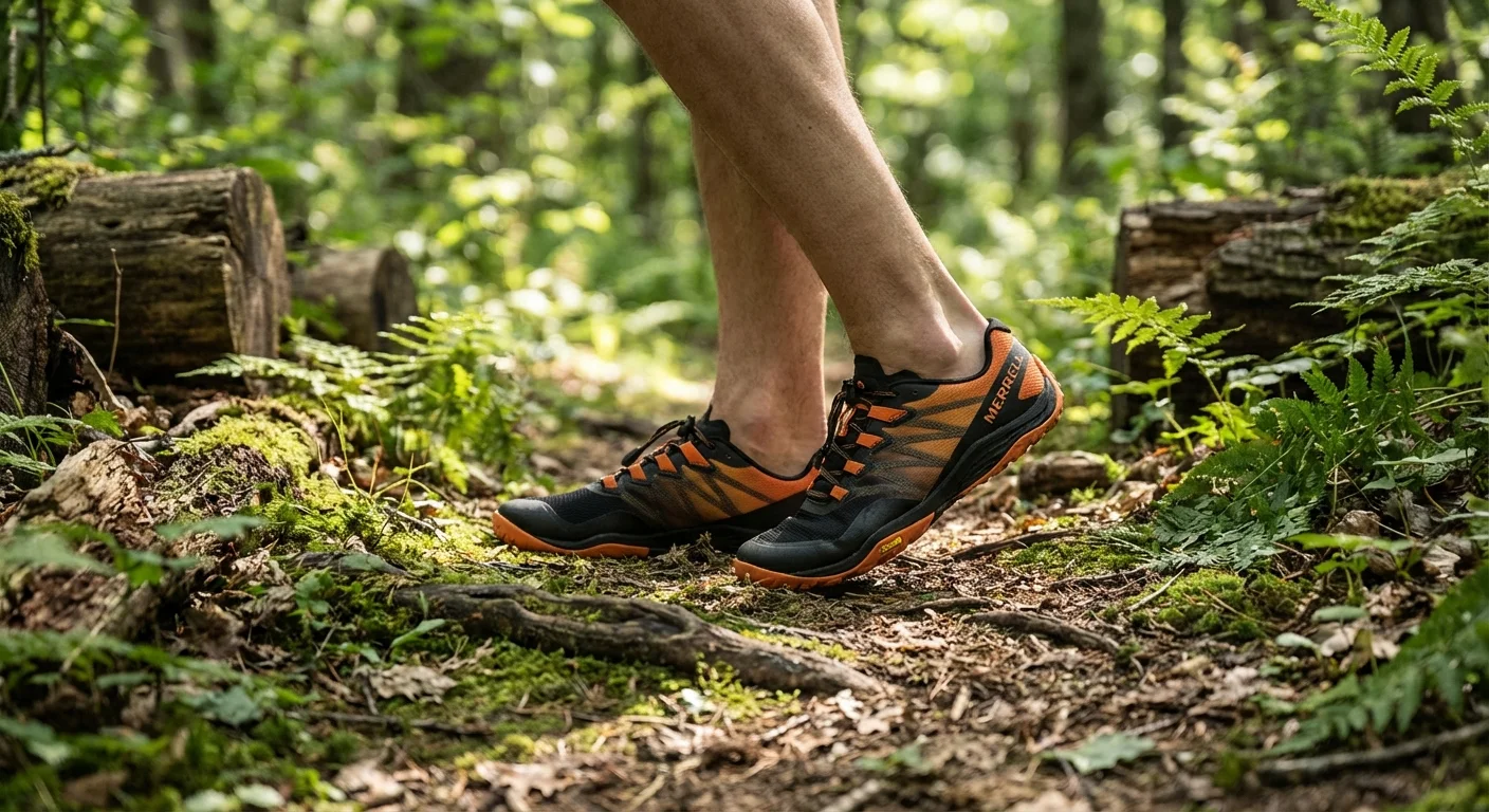 Merrell Trail Glove 8 barefoot trail shoe in black and orange colorway
