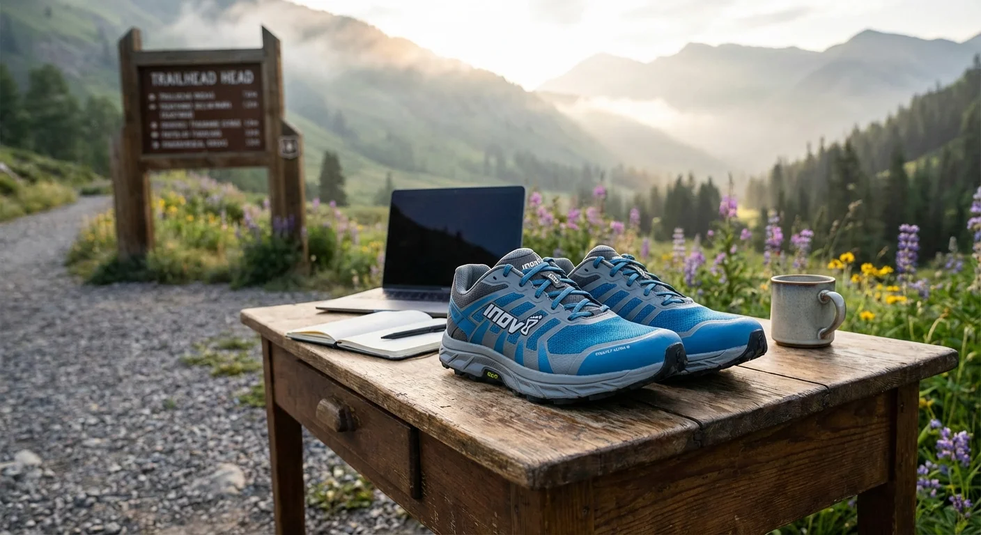 Inov-8 TrailFly Ultra G 280 graphene trail running shoe in blue and grey