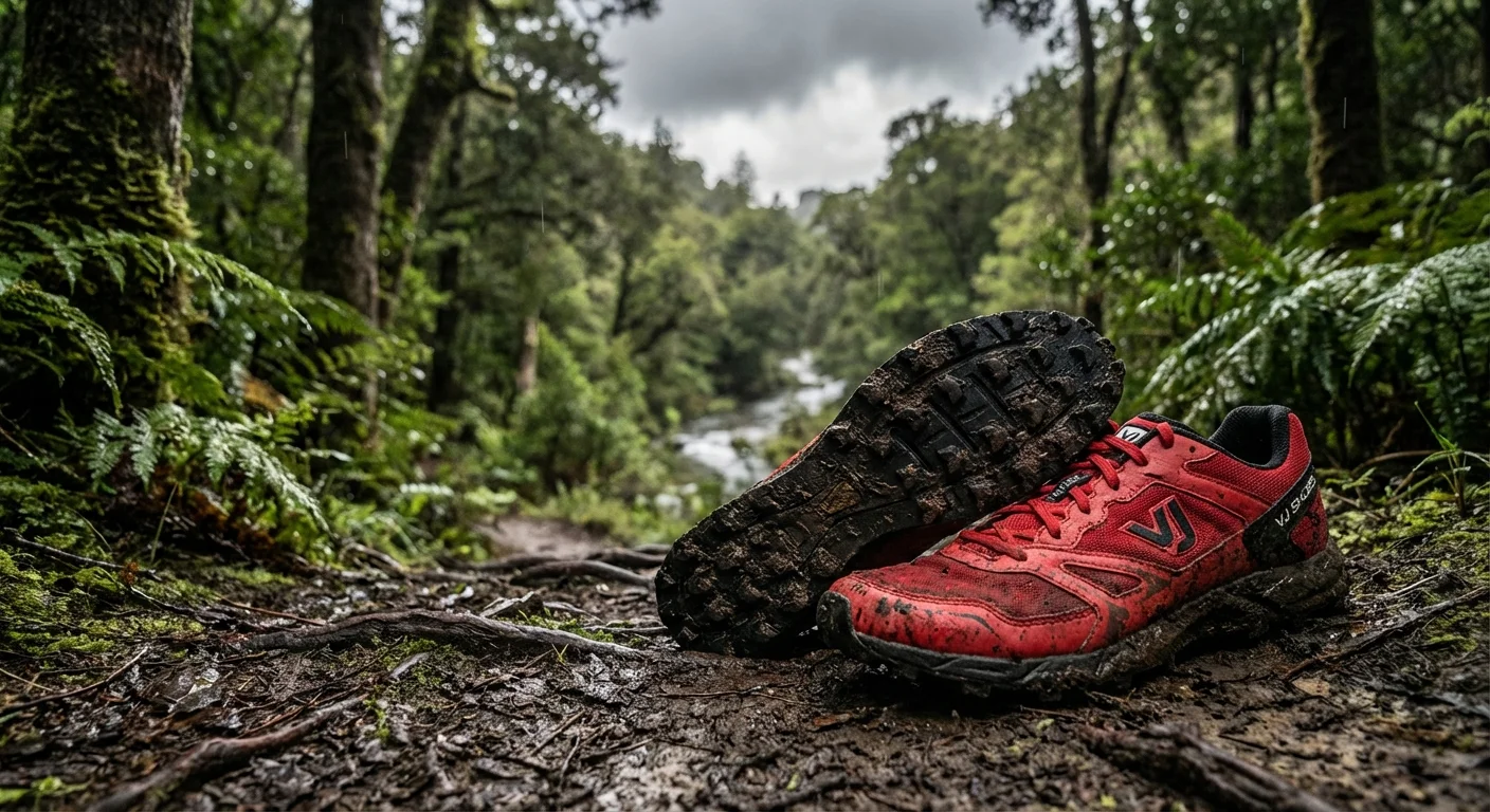 VJ Shoes Ultra 2 trail running shoe in red with aggressive lug pattern