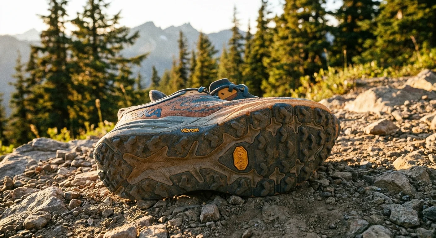 Hoka Speedgoat 5 trail running shoe side profile showing Vibram Megagrip outsole